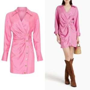 Sandro Elvira Linen Blend Draped Button Accent Pink Dress Size S